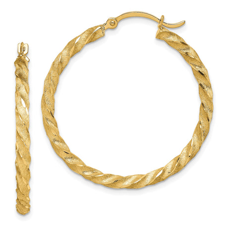 14k Yellow Gold Hoop Earrings with Twisted Rope Design, Bold Textured Statement Jewelry for Women