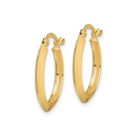 14k Yellow Gold Hoop Earrings, Classic Round Design with Polished Finish and Flat Edge