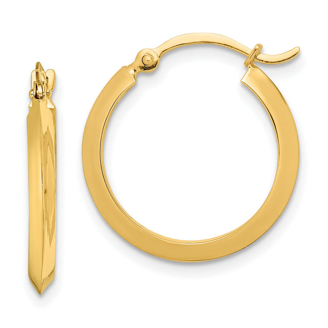 14k Yellow Gold Hoop Earrings, Classic Round Design with Polished Finish and Flat Edge