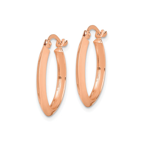 14k Rose Gold Hoop Earrings, Flat Edge Minimalist Polished Design for Women