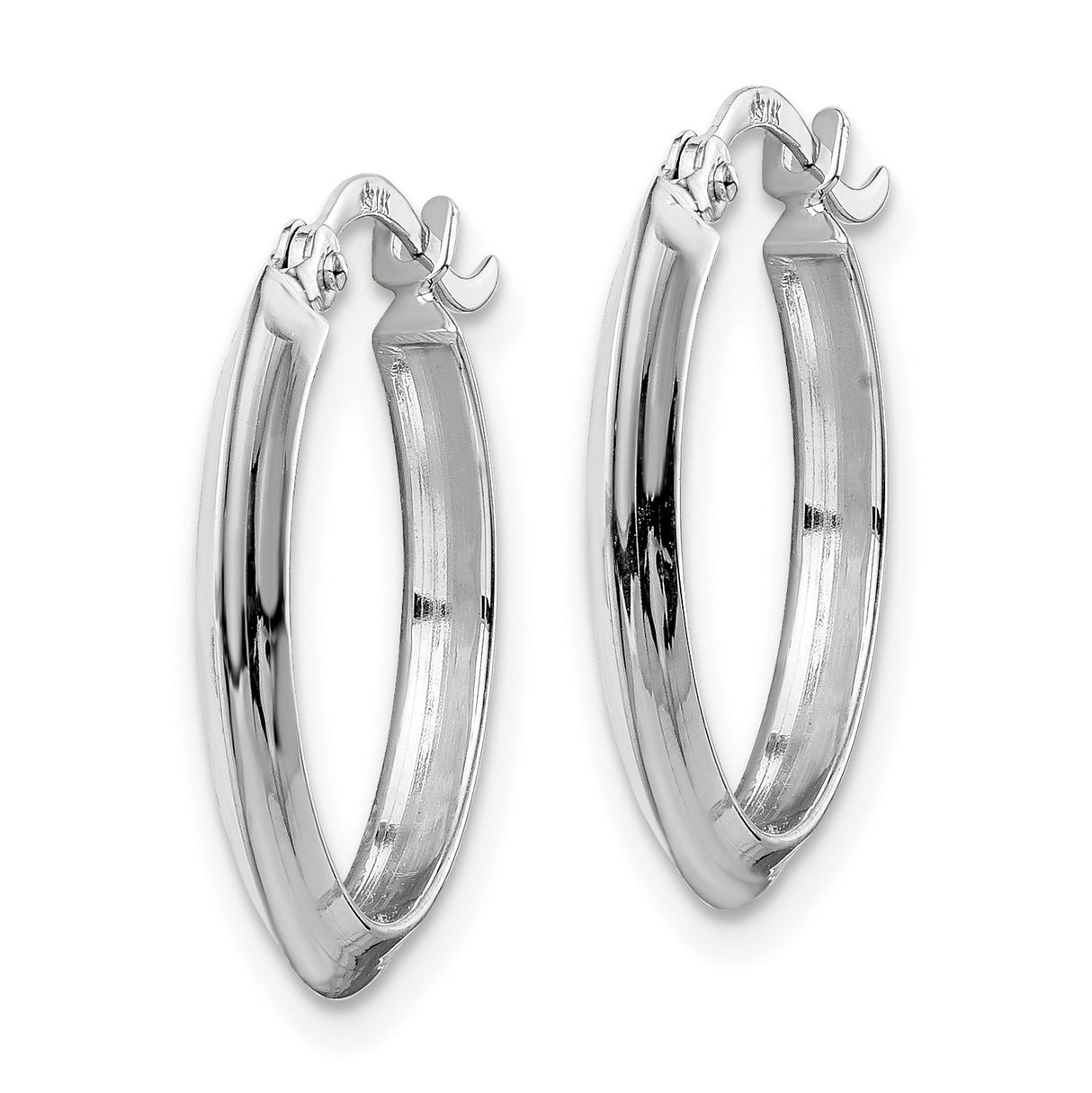 14k White Gold Hoop Earrings, Polished Round Hoops with Hinged Snap Closure, Minimalist Design