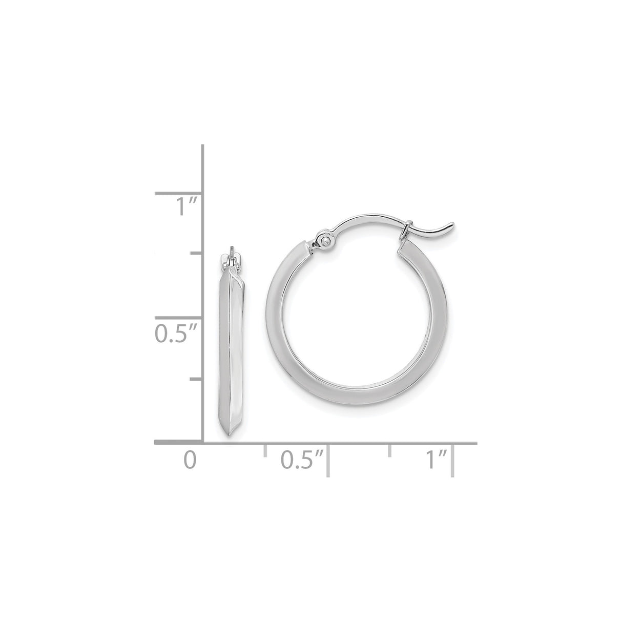 14k White Gold Hoop Earrings, Polished Round Hoops with Hinged Snap Closure, Minimalist Design