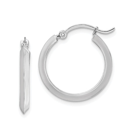 14k White Gold Hoop Earrings, Polished Round Hoops with Hinged Snap Closure, Minimalist Design