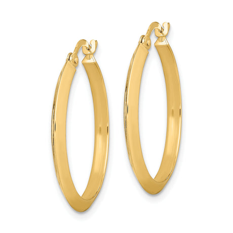 14k Yellow Gold Hoop Earrings, Sleek Flat Edge with Polished Finish, Lightweight Minimalist Style