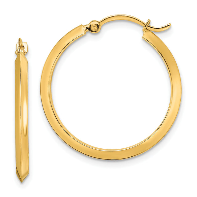 14k Yellow Gold Hoop Earrings, Sleek Flat Edge with Polished Finish, Lightweight Minimalist Style