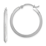 14k White Gold Hoop Earrings, Flat Edge Polished Finish, Lightweight Minimalist Design