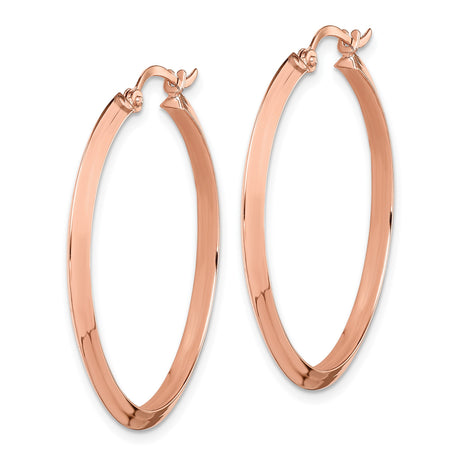 14k Rose Gold Hoop Earrings, Sleek Modern Tapered Edge Design, High-Polish Finish, Lightweight Style
