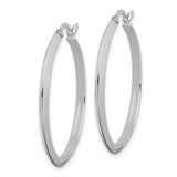 14k White Gold Hoop Earrings, Flat Edge Round Medium Size, Minimalist Polished Style