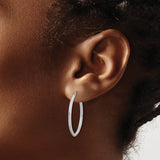 14k White Gold Hoop Earrings, Flat Edge Round Medium Size, Minimalist Polished Style