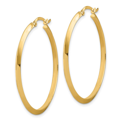 14k Yellow Gold Hoop Earrings, Sleek Flat Edge Design, Polished Minimalist Style