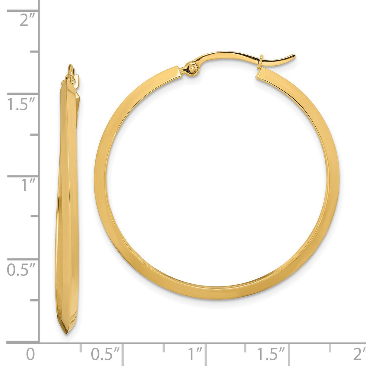 14k Yellow Gold Hoop Earrings, Sleek Flat Edge Design, Polished Minimalist Style