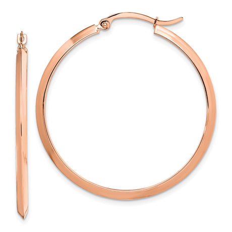 14k Rose Gold Hoop Earrings, Lightweight Tapered Design with High Polish Finish, Minimalist Style