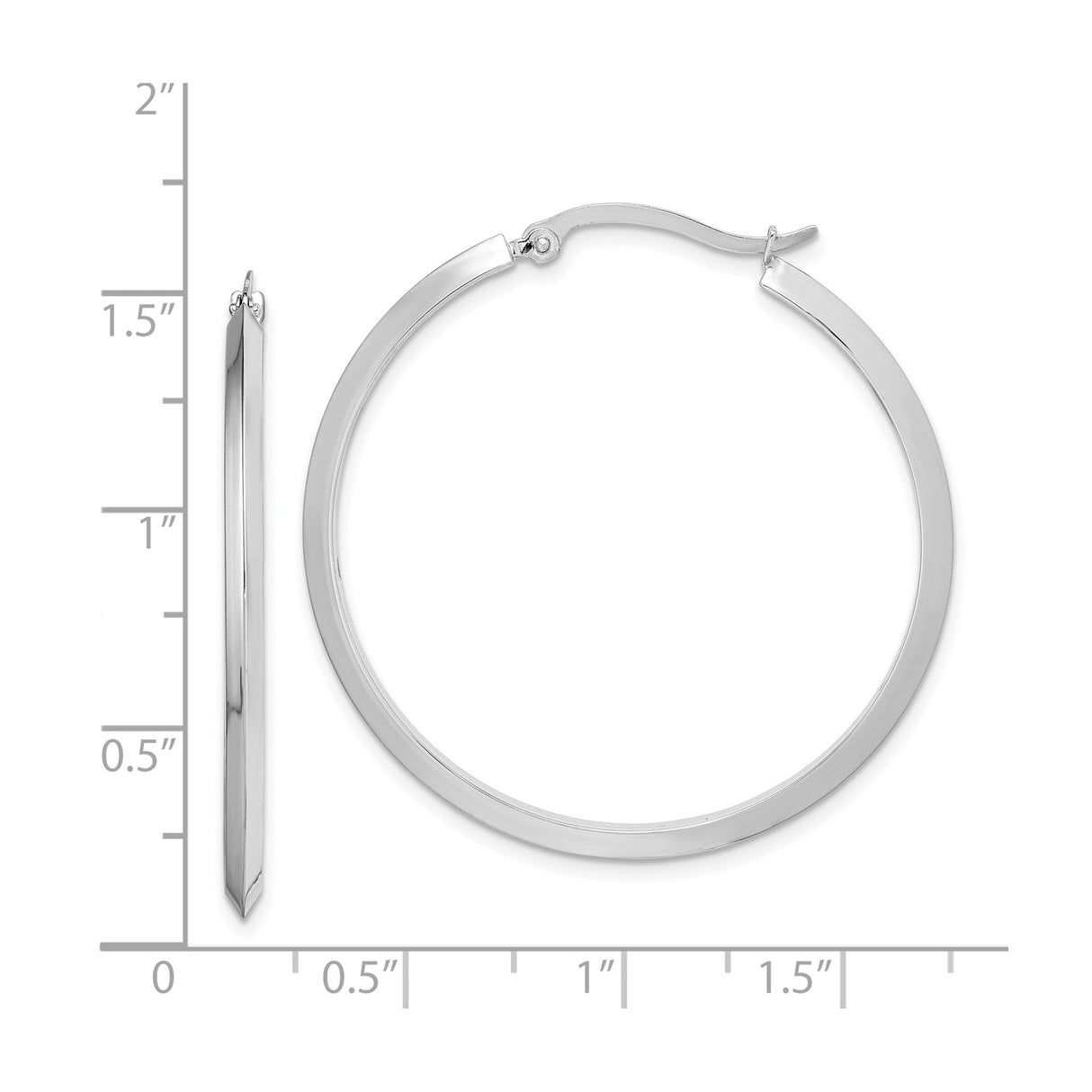 14k White Gold Hoop Earrings, Sleek Flat-Edge Polished Minimalist Design