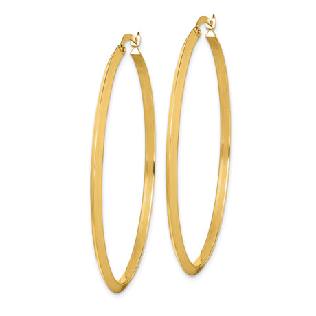 14k Yellow Gold Hoop Earrings with Flat Edge Design, Hinged Closure, Minimalist Style