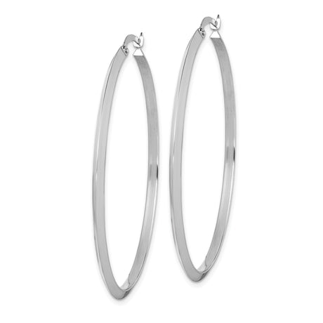 14k White Gold Hoop Earrings, Lightweight Flat-Edge Modern Hoops, High Polish Finish