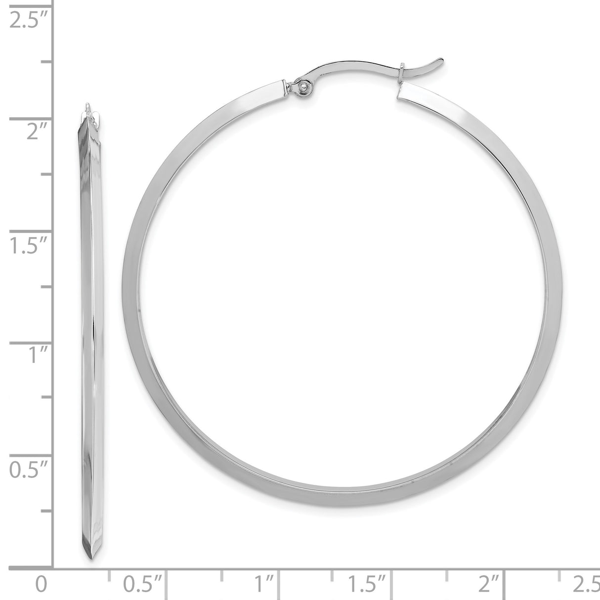 14k White Gold Hoop Earrings, Lightweight Flat-Edge Modern Hoops, High Polish Finish