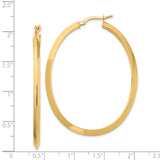 14k Yellow Gold Oval Hoop Earrings with Tapered Angled Edge Design, Lightweight Polished Finish