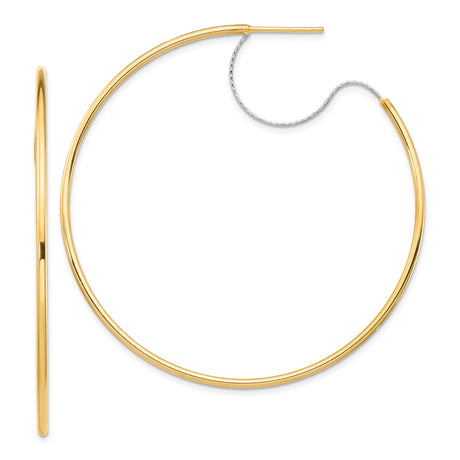 14k Two Tone Gold Hoop Earrings, Large Round Lightweight Design for Women