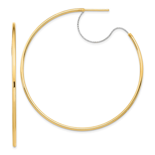 14k Two Tone Gold Hoop Earrings, Large Round Lightweight Design for Women