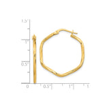 14k Yellow Gold Hoop Earrings, Twisted Square Design, Modern Geometric Style for Women