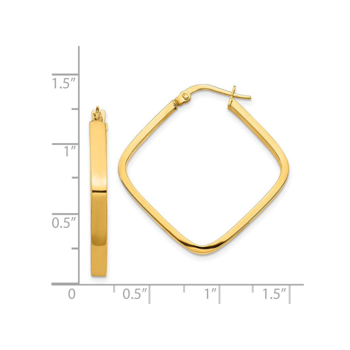 14k Yellow Gold Square Hoop Earrings, Sleek Minimalist Design for Women