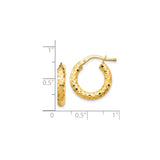 14k Yellow Gold Hoop Earrings, Textured Faceted Hoops with Honeycomb Pattern for Women