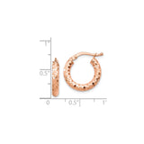 14k Rose Gold Hoop Earrings with Diamond Cut Honeycomb Pattern, Medium Size Polished Finish