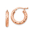 14k Rose Gold Hoop Earrings with Diamond Cut Honeycomb Pattern, Medium Size Polished Finish