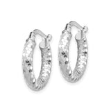 14k White Gold Hoop Earrings, Textured Diamond-Cut Sparkle Finish, Lightweight Medium Size Hoops