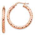 14k Rose Gold Hoop Earrings, Diamond-Cut Textured Sparkle Finish, Medium Large Fashion Style