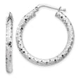 14k White Gold Hoop Earrings, Textured Diamond Cut with Polished Finish