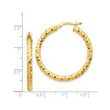 14k Yellow Gold Hoop Earrings, Textured Diamond Cut with High Polish Finish