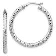 14k White Gold Hoop Earrings with Faceted Diamond Cut and Textured Glitter Finish