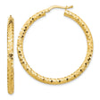14k Yellow Gold Hoop Earrings, Large Round Textured Diamond-Cut Shimmer Finish