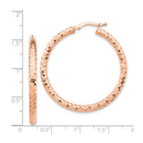 14k Rose Gold Hoop Earrings, Textured Diamond Cut Classic Polished Style for Women