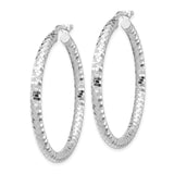 14k White Gold Hoop Earrings, Textured Diamond Cut Round Hoops with High Polish Finish