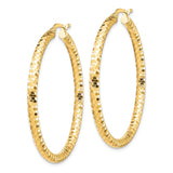 14k Yellow Gold Hoop Earrings, Diamond Cut Faceted Round Hoops with Latch Back