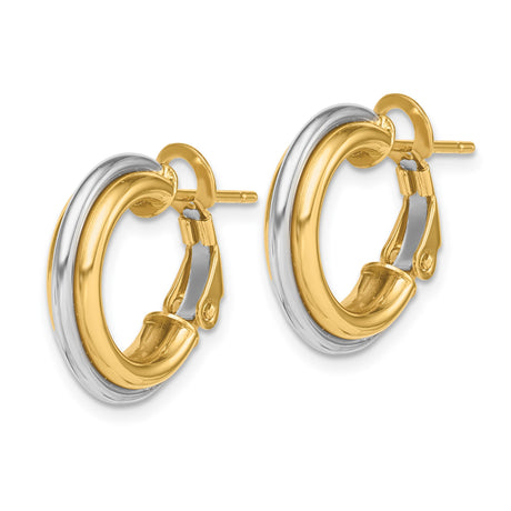 14k Two-Tone Gold Hoop Earrings, Polished Double Hoop Design with Omega Back