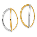14k Yellow Gold Hoop Earrings, Two-Tone Twist Design with Rhodium for Women
