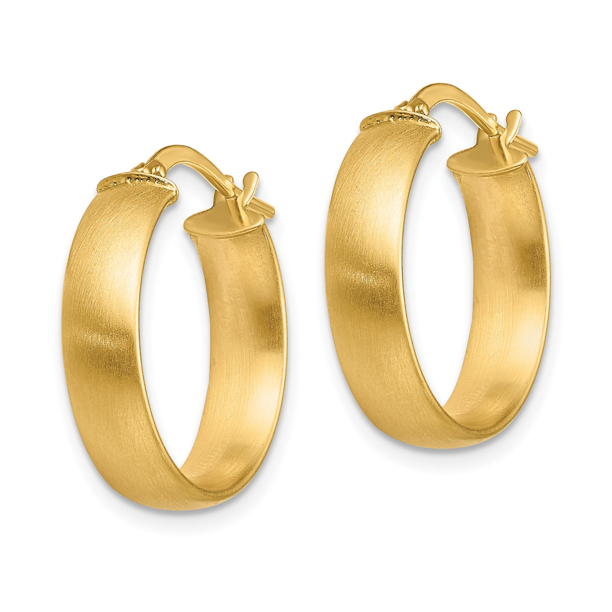 14k Yellow Gold Hoop Earrings with Brushed Finish and Hinged Closure, Medium Size