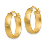 14k Yellow Gold Hoop Earrings with Brushed Finish and Hinged Closure, Medium Size