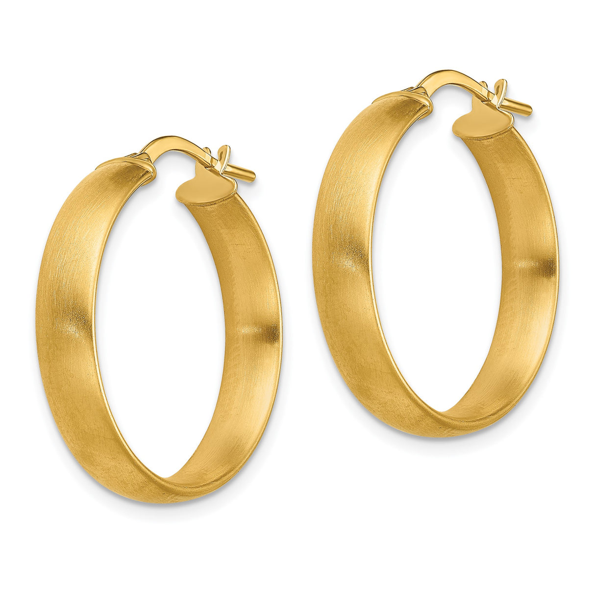 14k Yellow Gold Hoop Earrings with Brushed Satin Finish, Modern Minimalist Style
