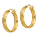 14k Yellow Gold Hoop Earrings with Brushed Satin Finish, Modern Minimalist Style
