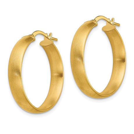 14k Yellow Gold Hoop Earrings with Brushed Satin Finish, Modern Minimalist Style