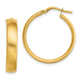 14k Yellow Gold Hoop Earrings with Brushed Satin Finish, Modern Minimalist Style