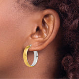 14k Yellow Gold Hoop Earrings, Two-Tone Brushed and Polished Finish, Medium Size for Women