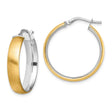 14k Yellow Gold Hoop Earrings, Two-Tone Brushed and Polished Finish, Medium Size for Women