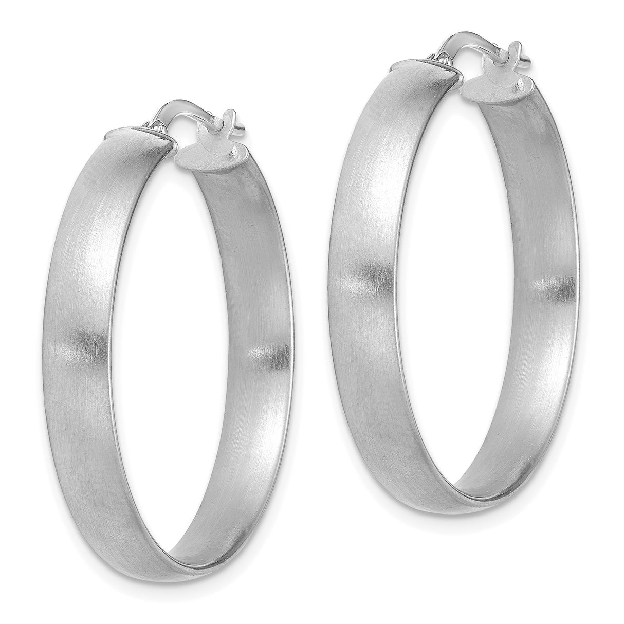 14k White Gold Hoop Earrings with Brushed and High Polish Finish, Lightweight Latch Back Style