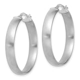 14k White Gold Hoop Earrings with Brushed and High Polish Finish, Lightweight Latch Back Style