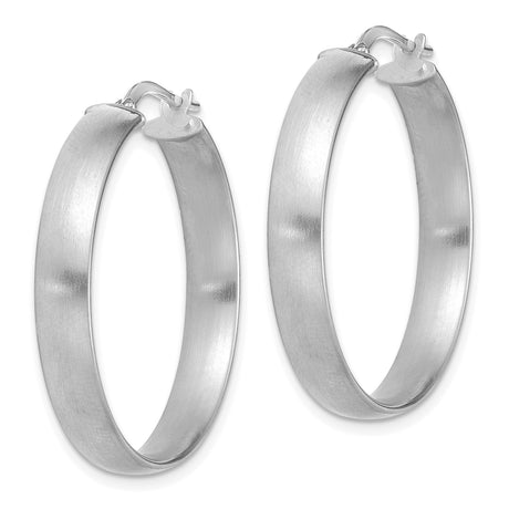 14k White Gold Hoop Earrings with Brushed and High Polish Finish, Lightweight Latch Back Style